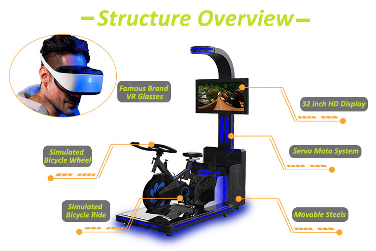 Plataforma de movimiento Sistema informático VR Ride Cycle Game Coche de carreras eléctrico Bicicleta VR